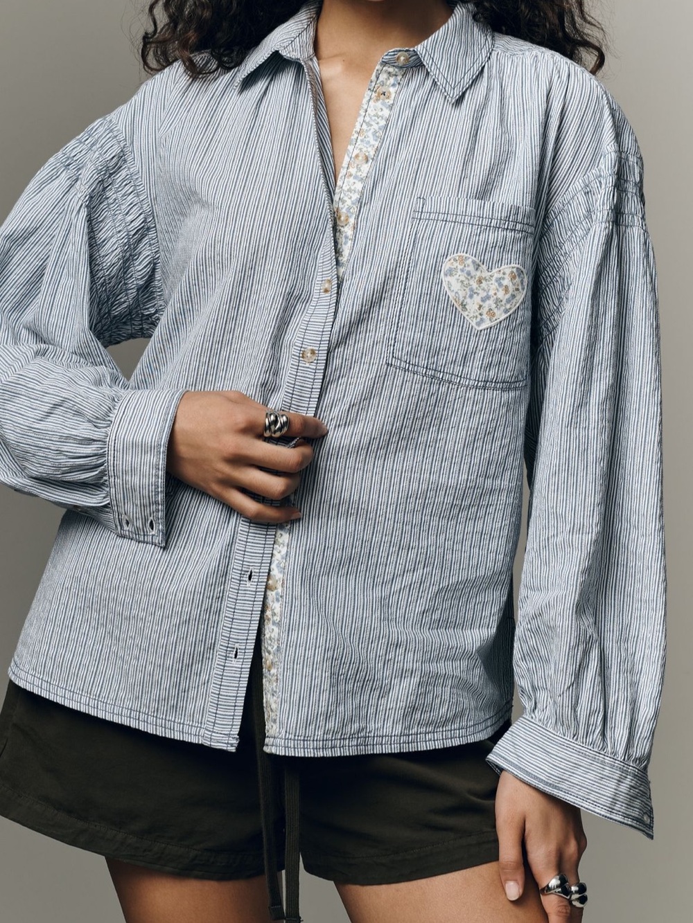 Pilcro Light Blue Mixed Print Striped Button-Down Shirt - Picture 3 of 16